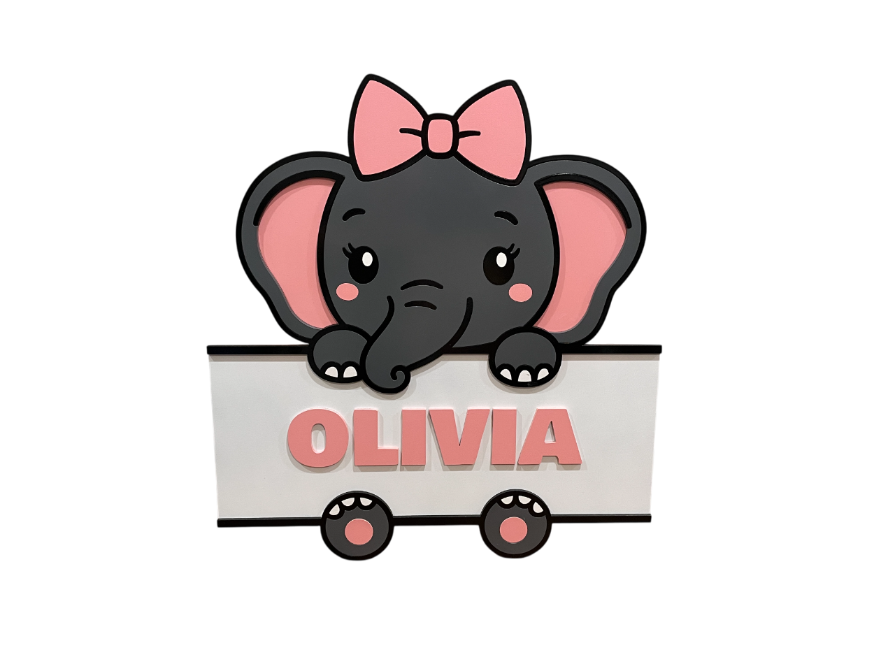 Personalised Elephant Name Sign – Pink | Custom Wall or Desktop Nursery Decor for Girls