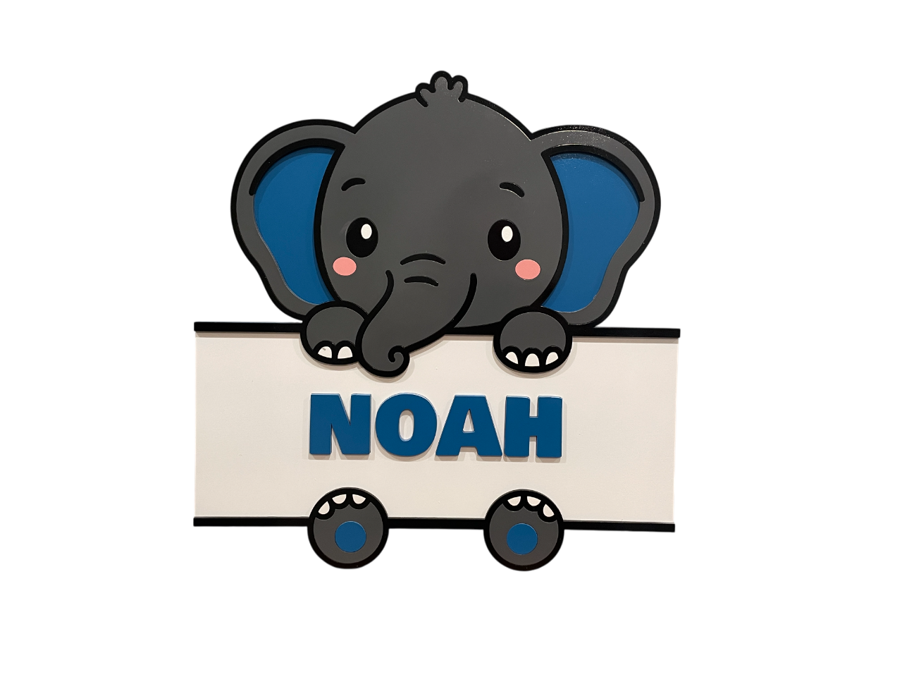 Personalised Elephant Name Sign – Blue | Custom Wall or Desktop Bedroom Decor for Boys