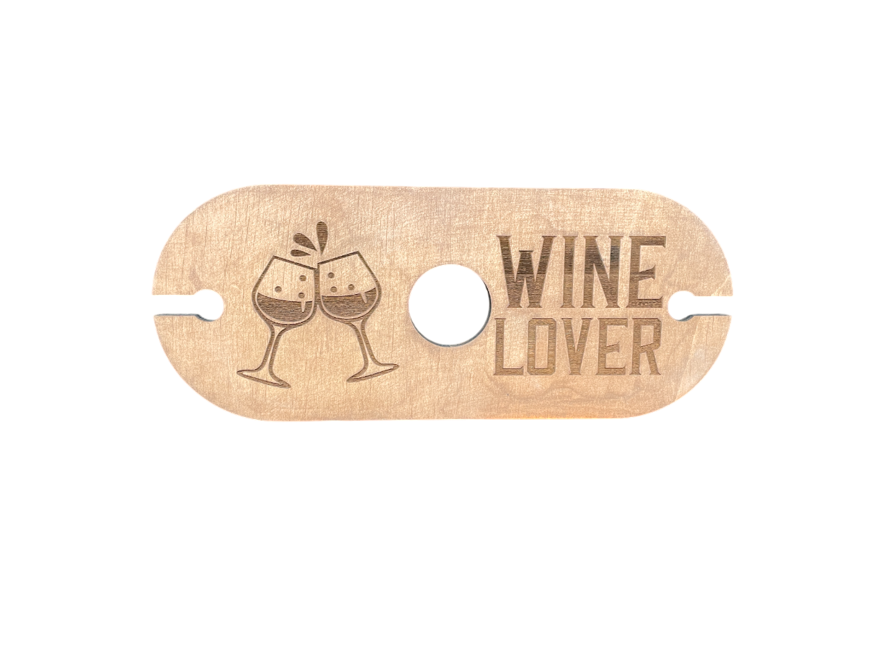 Rustic Wooden Wine Caddy – “Wine Lover” Engraved – Holds 1 Bottle & 2 Glasses | Gift for Wine Enthusiasts