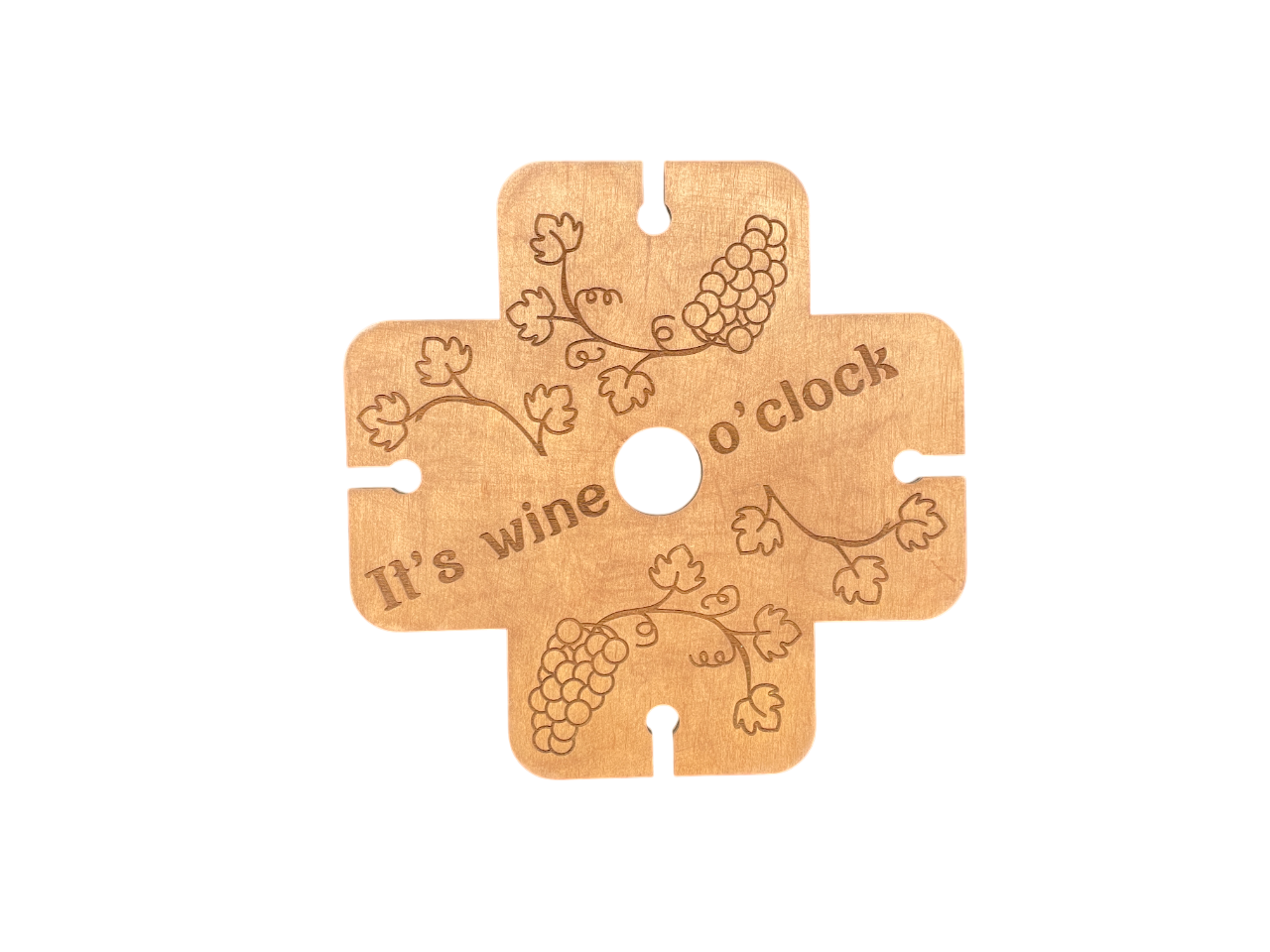 It’s Wine O’Clock Wooden Wine Caddy – Holds 1 Bottle & 4 Glasses | Rustic Wine Carrier & Entertaining Gift Idea