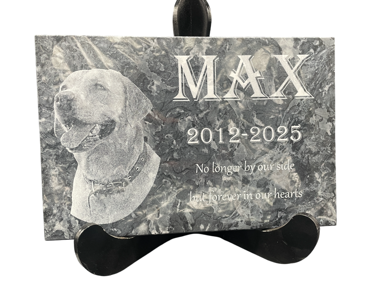 Custom Black Marble Memorial Plaque – 300mm x 200mm – Laser Engraved with Photo & Message
