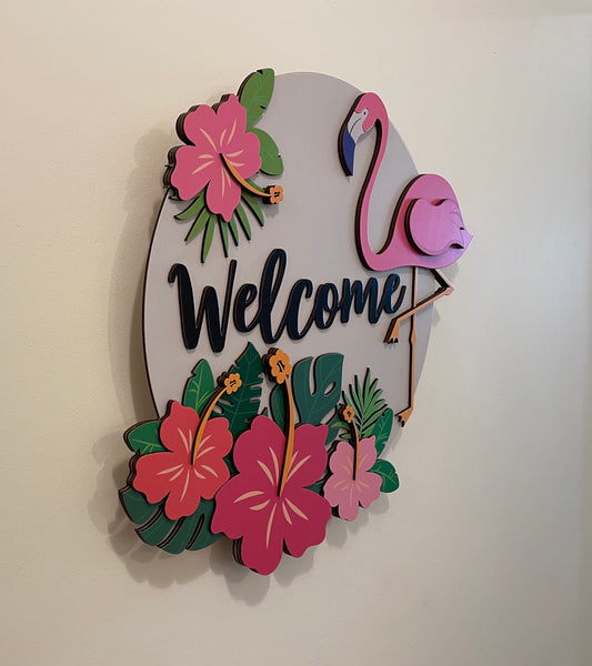 “Welcome” Flamingo Sign