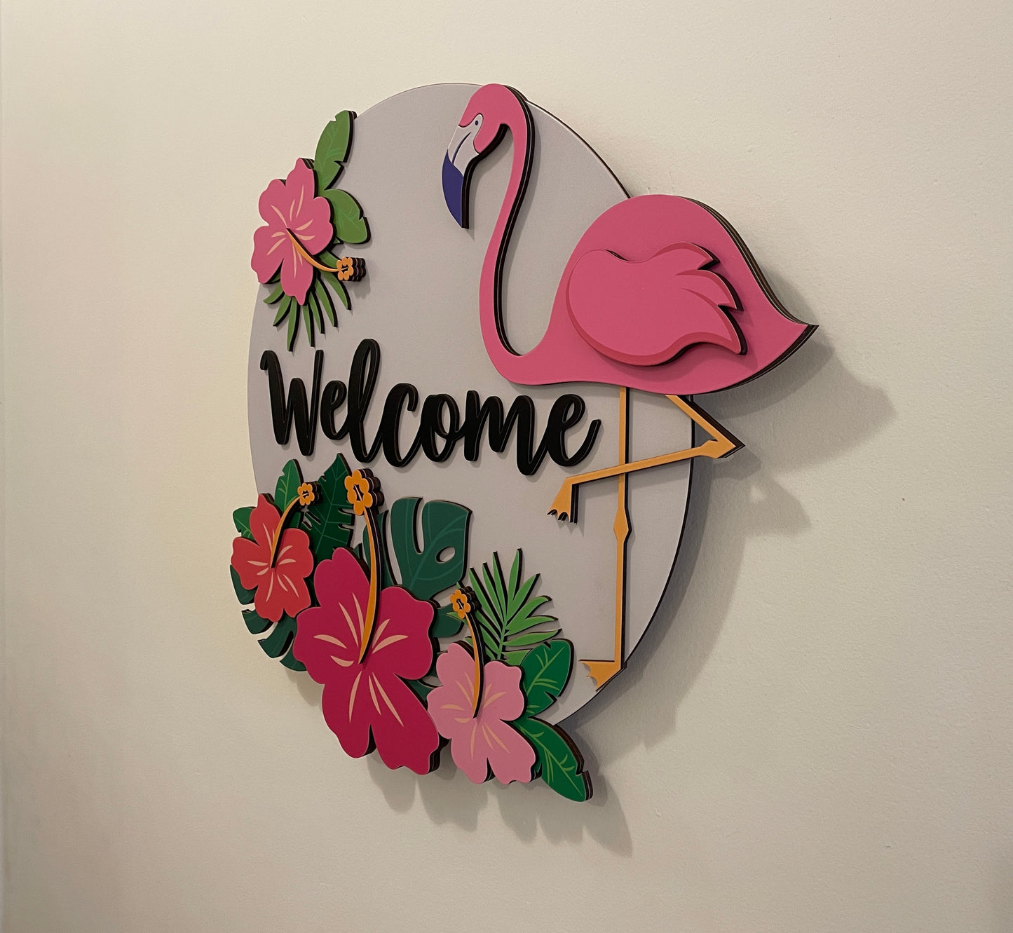“Welcome” Flamingo Sign