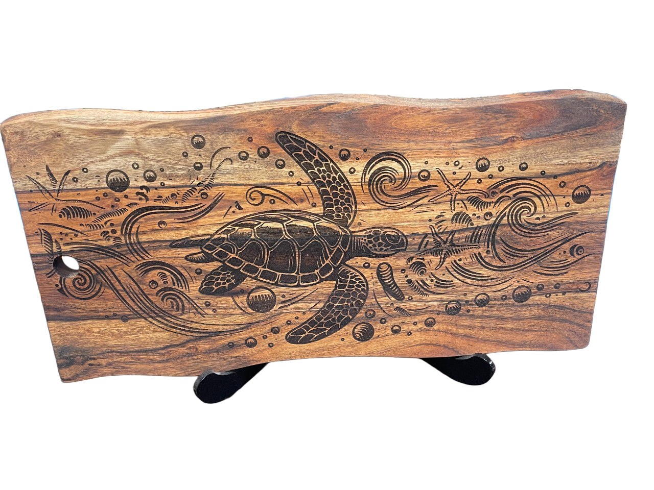 Wooden Serving Board with Ocean Turtle Engraving – 570mm x 270mm | Laser-Etched Rectangular Charcuterie & Cheese Board