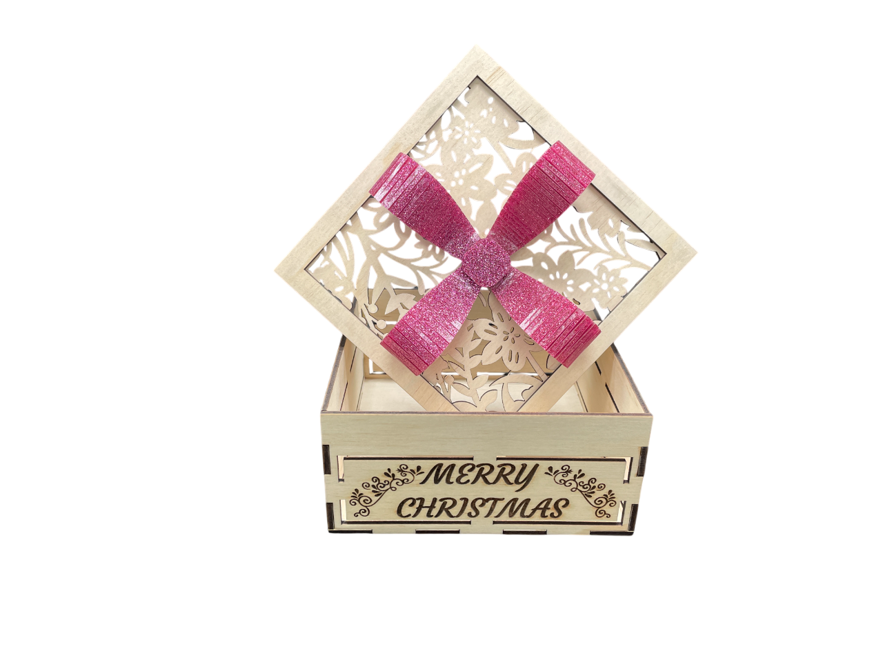 Square Gift Box With Bow - Merry Christmas