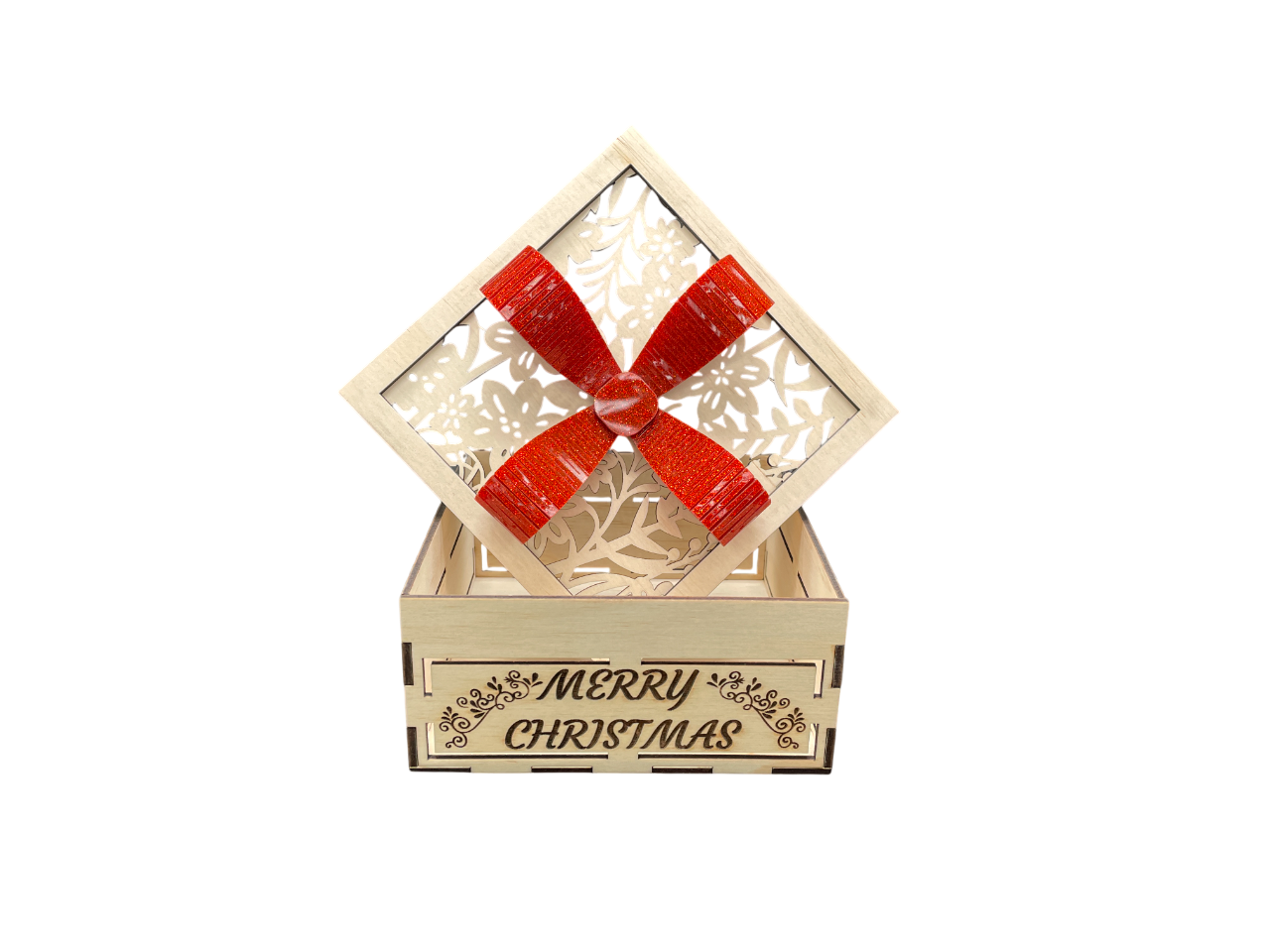 Square Gift Box With Bow - Merry Christmas