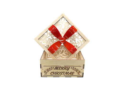 Square Gift Box With Bow - Merry Christmas