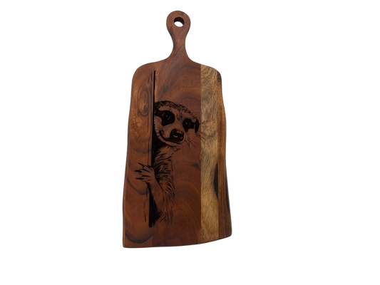 Wooden Serving Board with Meerkat Engraving – 420mm x 180mm | Laser-Etched Rectangular Charcuterie & Cheese Board
