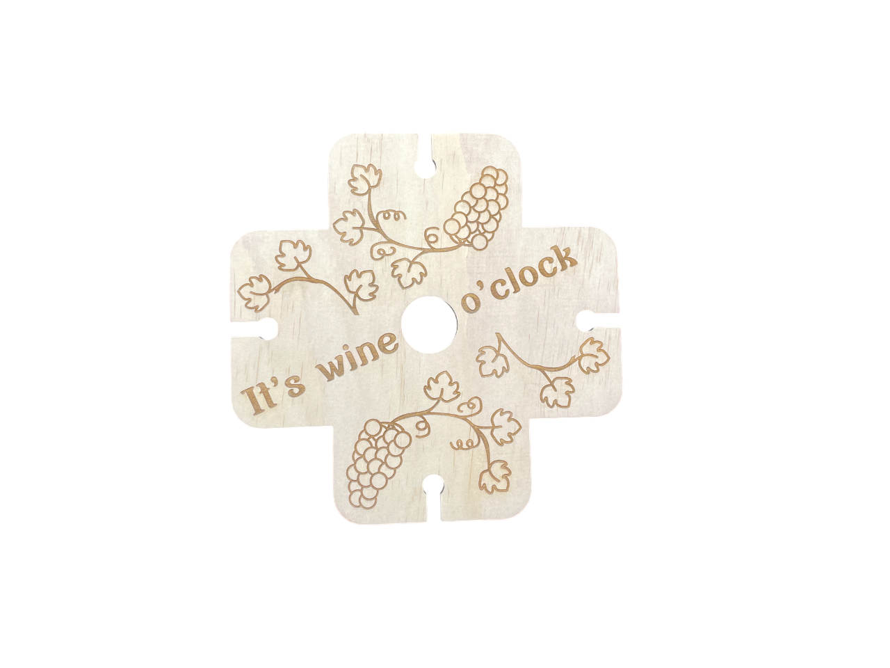 It’s Wine O’Clock Wooden Wine Caddy – Holds 1 Bottle & 4 Glasses | Rustic Wine Carrier & Entertaining Gift Idea