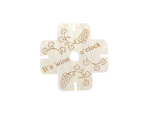 It’s Wine O’Clock Wooden Wine Caddy – Holds 1 Bottle & 4 Glasses | Rustic Wine Carrier & Entertaining Gift Idea