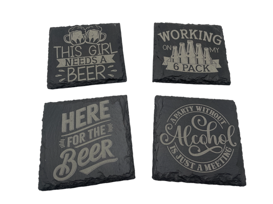 Engraved Slate Coasters – Humorous Quotes for the Home or Bar