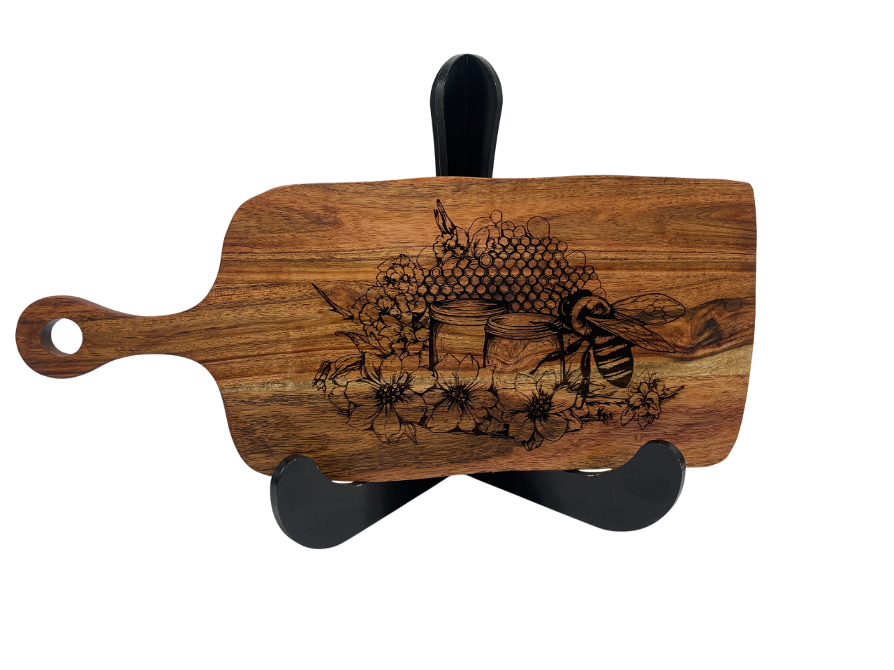 Wooden Serving Board with Bees & Honeycomb Engraving – 420mm x 180mm | Laser-Etched Rectangular Charcuterie & Cheese Board