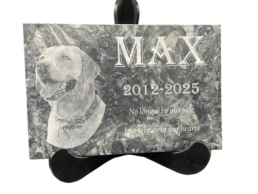 Custom Black Marble Memorial Plaque – 300mm x 200mm – Laser Engraved with Photo & Message