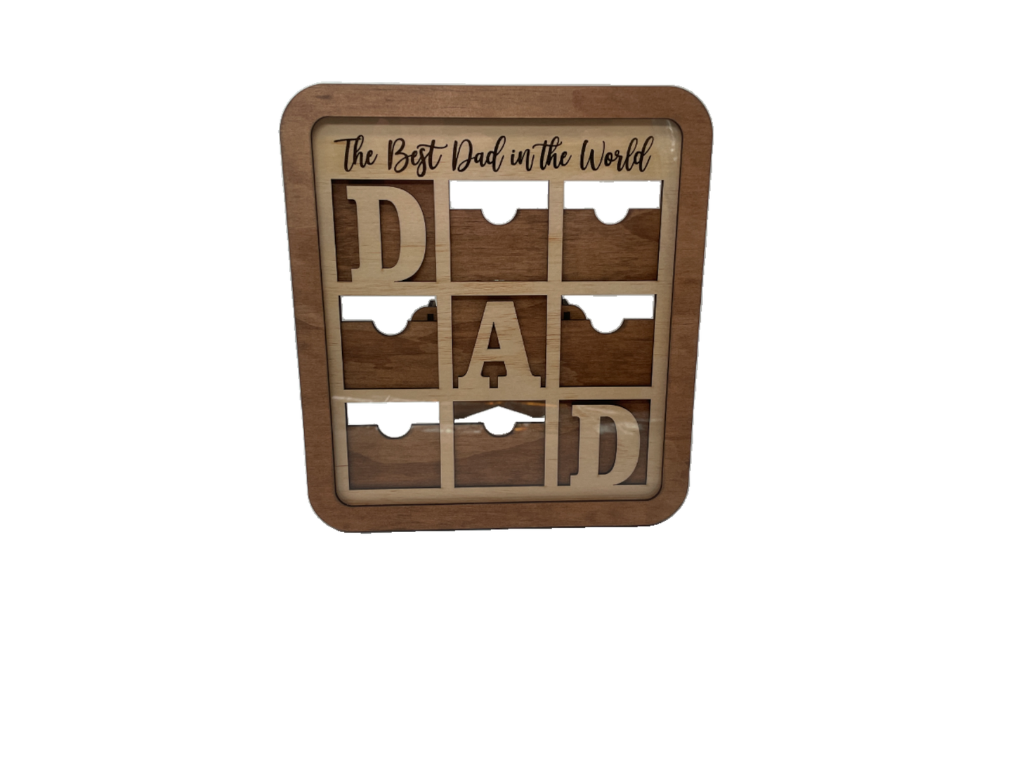 Custom Wooden “Best Dad in the World” Photo Frame – Laser Cut & Layered with Acrylic Cover