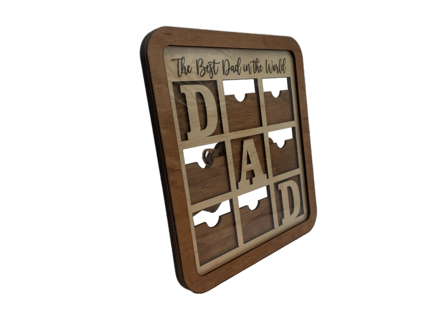 Custom Wooden “Best Dad in the World” Photo Frame – Laser Cut & Layered with Acrylic Cover