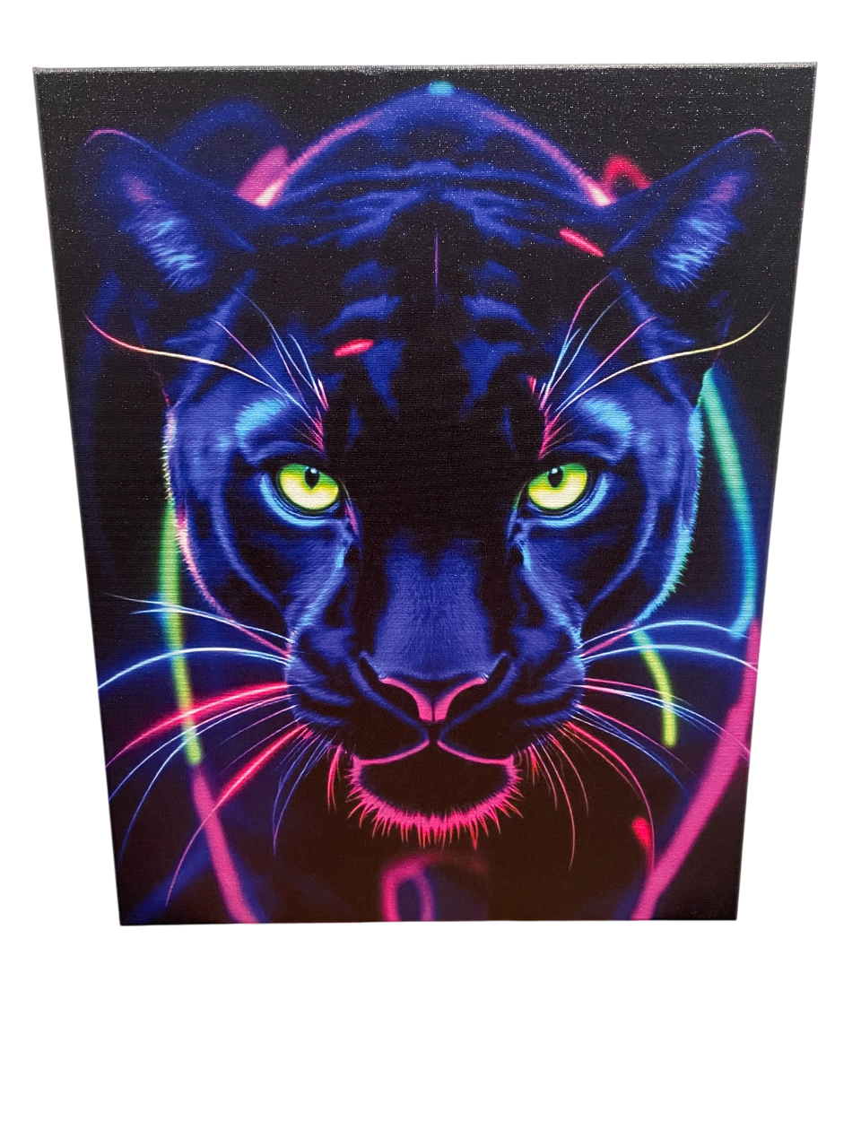 400x500 Neon Panther Canvas Wall Art – Vibrant UV Print on Black Background