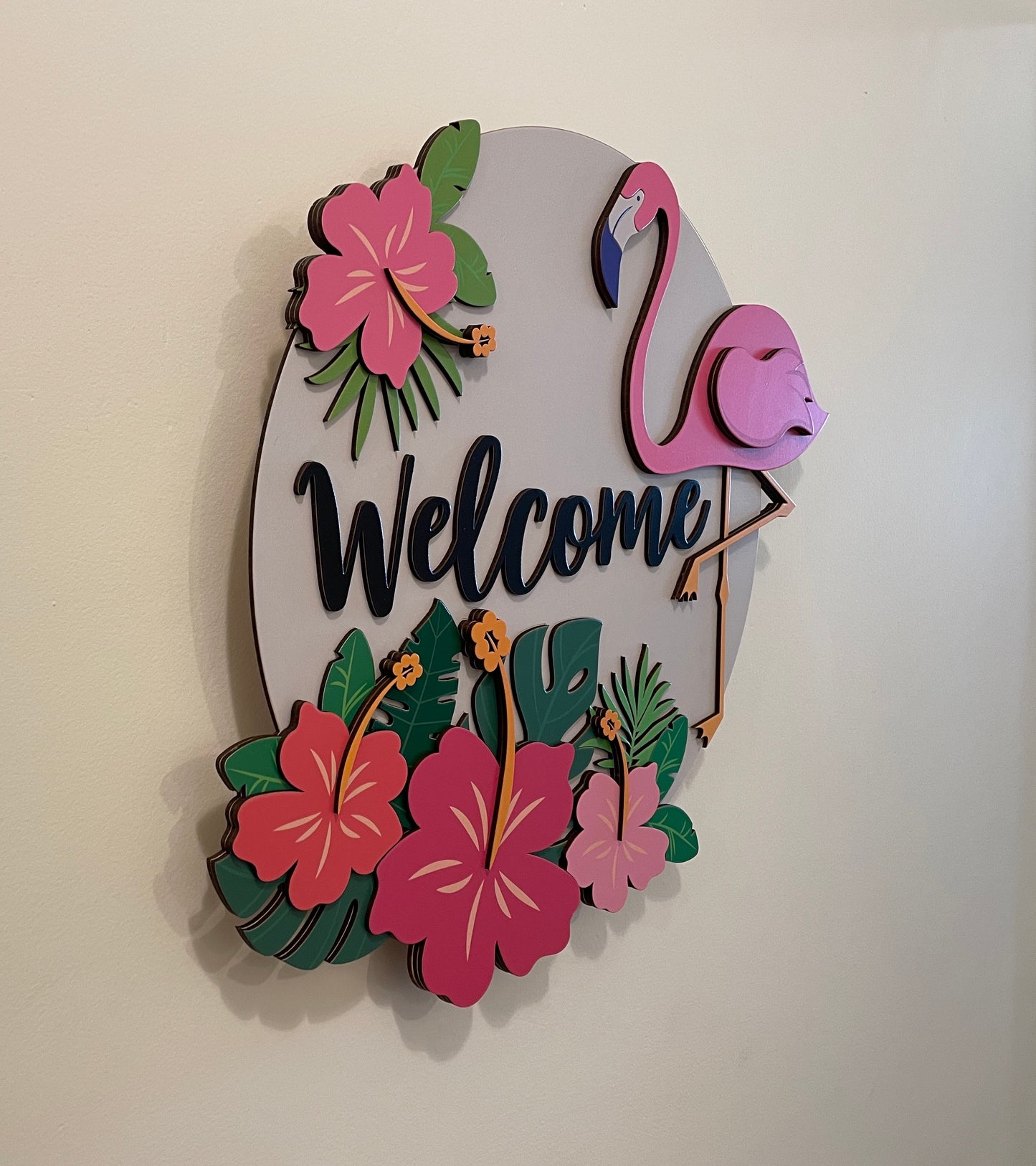 “Welcome” Flamingo Sign